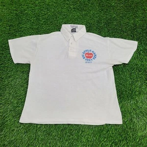 Vintage 1984 Big-Apple-Games Staff Polo Shirt M/L 21x24 White Cropped NYC - Picture 1 of 13