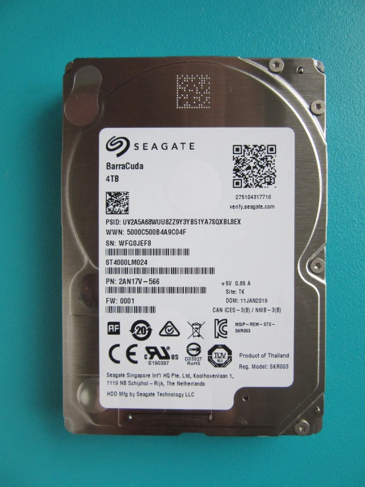 Seagate 4TB 14mm ST4000LM024 2AN17V-566 0001 2.5" HDD Jan 2019 Thailand TK WFG - Image 1 of 4