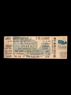 Creed 2002 Unused Full Concert Ticket Thursday August 15 Quad Cities Comp Tix - Image 1 of 2