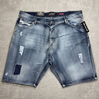 Ecko 759 Jean Shorts Mens 42 Relaxed Fit Medium Wash Distressed Denim Patchwork