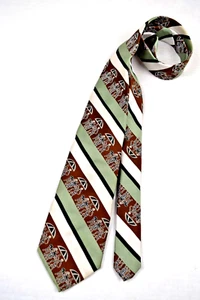 Neck Tie VTG JCPenney 70s Avocado Ivory Stripe let's have lunch 55" x 3.5" - Picture 1 of 7