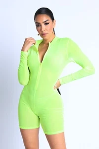 Women Sexy See Through Sheer Mesh Zip Up Bodysuit Jumpsuit Club Party Romper - Picture 1 of 113