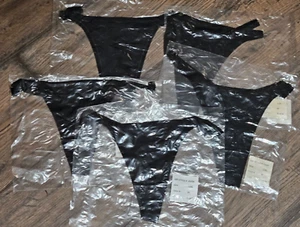 RARE Lot of 5 Vintage 1990's NOS Hanes Thongs SZ L/XL 20206 Cotton Black - Picture 1 of 3