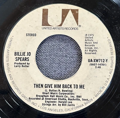 Billie Jo Spears - Then Give Him Back To Me / Silver Wings 7" 45 RPM Vinyl 1975 - Image 1 of 4