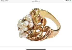 Anillo de cóctel retro de perlas semilla de oro amarillo de 14K - Imagen 1 de 8