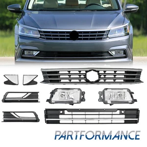 For 2016-2019 VW Passat Front Bumper Upper Lower Grille w/Fog Light & Reflector - Picture 1 of 12