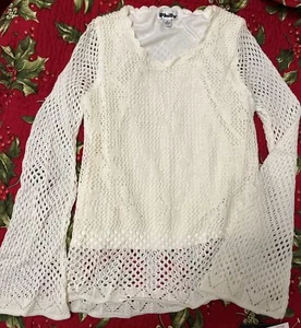 Philly Girls Ivory White Open Weave Soft Long Sleeve Pullover Sweater Lined XL - Picture 1 of 12