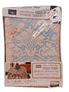 Vintage Sears New Sealed Lace Tablecloth LGE 60x104 Oblong Ecru Box Worn Sealed - Picture 1 of 8