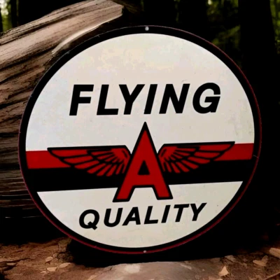 Letrero metálico redondo Tydol Flying A gasolina gasóleo 10 1/2" hombre cueva garaje vintage Foto 1 de 4