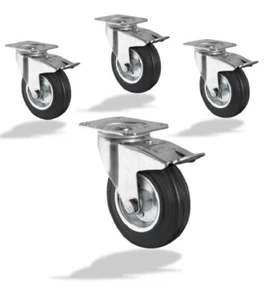 4 x Transportrollen Möbelrollen Schwerlastrollen Vollgummi Rad Bremsrolle 75 mm - Bild 1 von 2