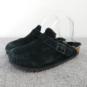 Birkenstock Boston Suede Sandals Womens 37 EU Shoes Black Shearling Lined Clog - Picture 1 of 10