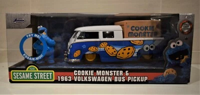 DIECAST SESAME STREET COOKIE MONSTER FIG WITH SOUNDS+ 1963 VOLKSWAGEN BUS PICKUP - Image 1 of 3