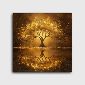 Goldener Magischer Baum  Wandbild XL Canvas Leinwand Poster Acrylglas Wohnzimmer - Bild 1 von 5