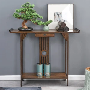 Vintage Hall Console Table Accent Table Entryway with Drawer Storage Shelf Wood - Picture 1 of 12