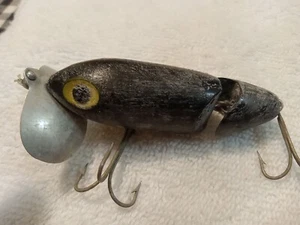 Vintage Fishing Lure, Fred Arbogast Jitterbug, Jointed Body, Black W/White Spots - Picture 1 of 2