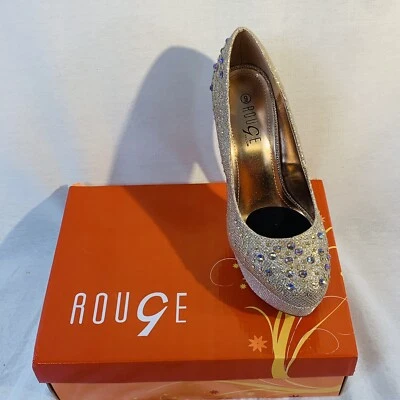 Tacón de aguja de helio Rouge dorado Real Love 10 talla 9 diamantes de imitación brillantes Foto 1 de 4