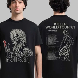 Iron Maiden 50 Anniversary Killer World Tour 1981 UK Dates Vintage Two Sided Tee - Picture 1 of 5