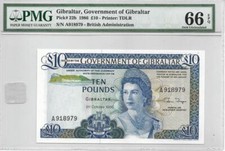 Gibraltar 1986 10 Pounds P22b PMG 66 EPQ - Monster Example of this Scarce Note