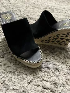 Vince Camuto Leather / Black Suede Espadrille Wedges Sandals Gayla Size 6 New - Picture 1 of 8