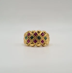 Ring 18 Karat Gelbgold besetzt Rubine und Smaragde, T59, 8,80gr - Bild 1 von 6