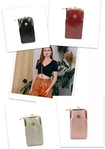 Leather Shoulder Phone Bag For Women Small Pocket Crossbody Vintage Card Holder  - Picture 1 of 17