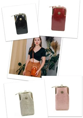 Leather Shoulder Phone Bag For Women Small Pocket Crossbody Vintage Card Holder  - Image 1 of 4