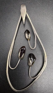 Vintage Large Modernist Statement Sterling Silver Amber Pendant 3.5" - Picture 1 of 7