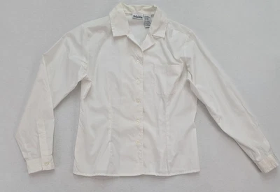 Basic Editions Women's Button-Up Blouse Size M White Long Sleeve Embroidered - Image 1 of 4