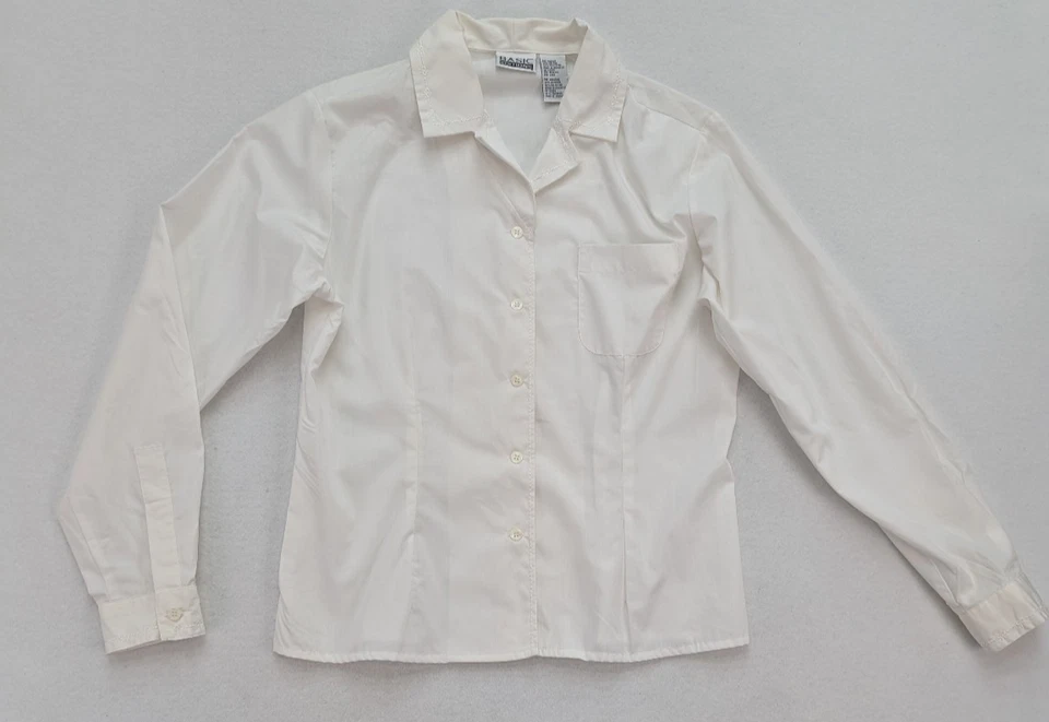 Blusa para mujer Basic Editions con botones talla M blanca manga larga bordada Foto 1 de 4