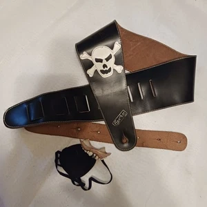 Vtg halloween Leather Pirate Skull Bones Belt. Faux Pirate ☠️ Teeth , Eye Patch - Picture 1 of 3