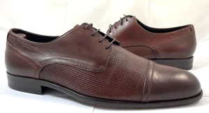 HUGO BOSS Men's Size 7.5 Italian Textured Leather Derby Oxfords Shoes Brown $350 - Picture 1 of 7