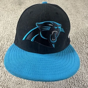 Carolina Panthers Hat Cap Fitted Mens 7 3/8 Black Blue NFL Football New Era - Picture 1 of 12