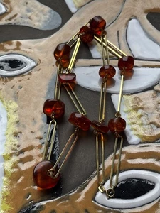 Claus Neusser Amerik Kette mit Bernsteinen, vergoldet, 72 cm lang (AT 655) - Picture 1 of 5