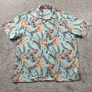 Tommy Bahama Shirt Men Large Blue Island Zone Silk Camp Floral Hawaiian Aloha - Picture 1 of 15