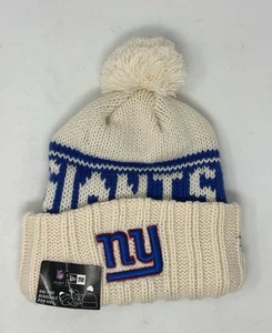 New Era NFL New York Giants Removable Pom Knit Beanie Hat On Field White Blue - Picture 1 of 5