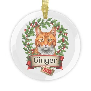 Custom Holiday Pet Cat Glass Ornament - Ginger Tabby - Picture 1 of 5