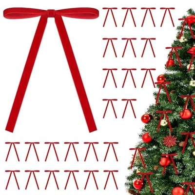 24 PCS Velvet Christmas Bows for Christmas Tree 5" x 7" Rustic Crafts Gift Red - Image 1 of 4