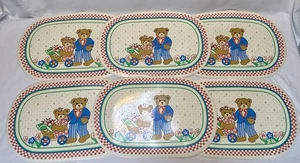 Set Of 6 Vintage FRANCO Teddy Bear Flowers Hearts Apples Placemats - Picture 1 of 11