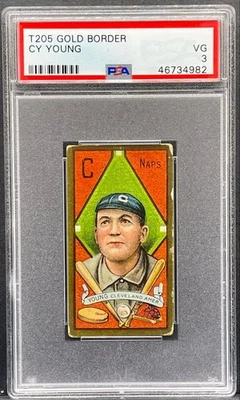 Tarjeta de béisbol 1911 T205 Gold Border Cy Young Piedmont Back de preguerra Salón de la fama PSA 3 en muy buena condición Foto 1 de 2