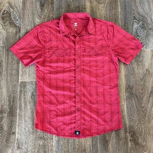 Kaninchen Hemd Herren klein rot kariert Kurzarm Laufen belüftet Performance Druckknopf - Bild 1 von 9