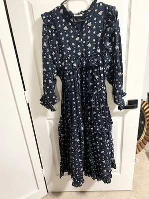 Anthropologie Stella Nova Size S Cotton Floral Midi Dress Navy - Image 1 of 4