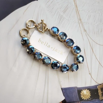 Bella Jack 5.5" Fashion Jewelry Blue Rhinestone Gold Tone Bracelet NWT - Image 1 of 3