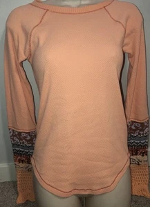 Desert Orange Free People "In The Mix Cuff Thermal Top" Size Small - Picture 1 of 7