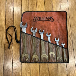 Juego de llaves de extremo abierto Williams Superrench vintage 6 piezas y rollo de almacenamiento EE. UU. - Imagen 1 de 15