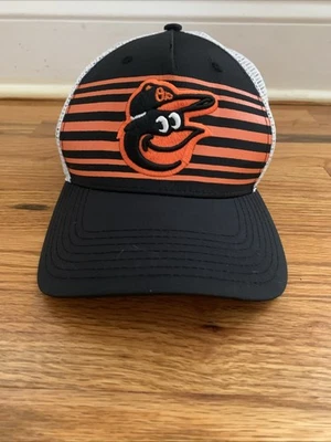 Baltimore Orioles Baseball Trucker Hat - Black w/ Orange Stripes SnapBack MLB - Image 1 of 4