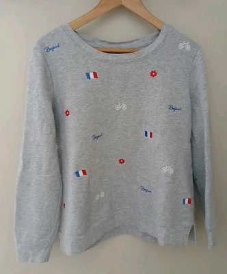 Moletom bordado Talbots ícones franceses tamanho médio cinza Bonjour! Bicicleta Flag - Imagem 1 de 4