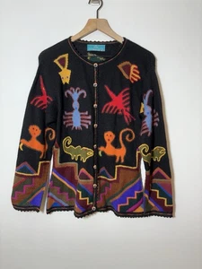 Vintage Grupo Esmeralda Women's Baby Alpaca Sweater Cardigan Native Animal Sz S - Picture 1 of 11