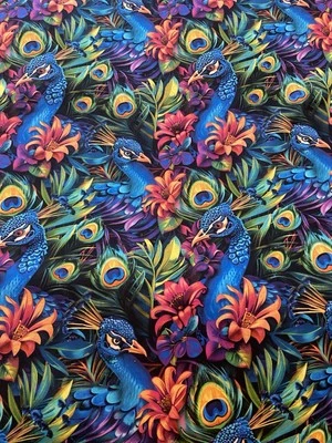 Stenzo Baumwolle Voile " multi color Peacock" Bunter Pfau 50cmx150cm - Bild 1 von 3