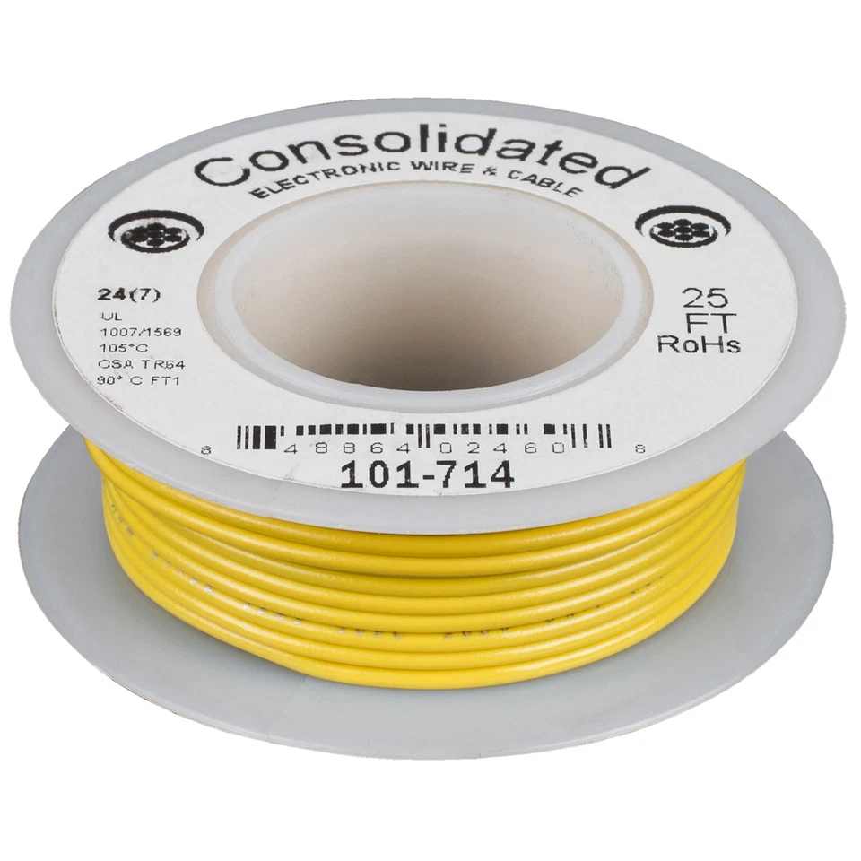 Consolidated Stranded 24 AWG Hook-Up Wire 25 ft. Yellow UL R - Image 1 of 1
