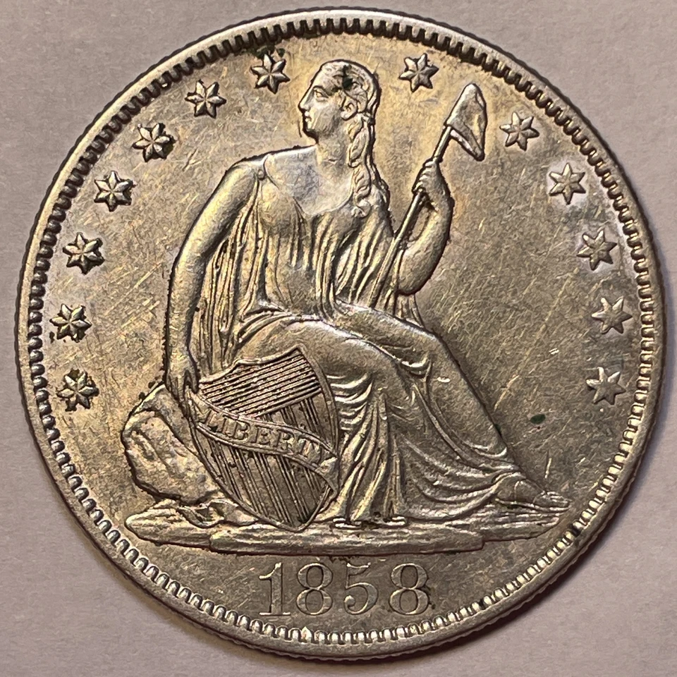 1858-O Seated Liberty Half Dollar Almost Uncirculated AU+ Coin, Cleaning #20493 - Image 1 of 3